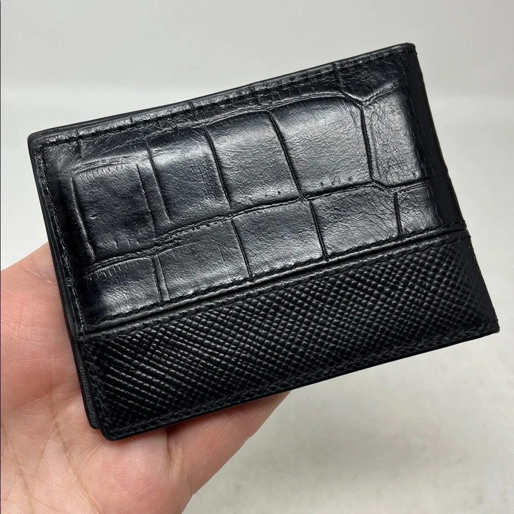 MICHAEL KORS CROC EMBOSSED BLACK LEATHER BI FOLD MENS SLIM WALLET
